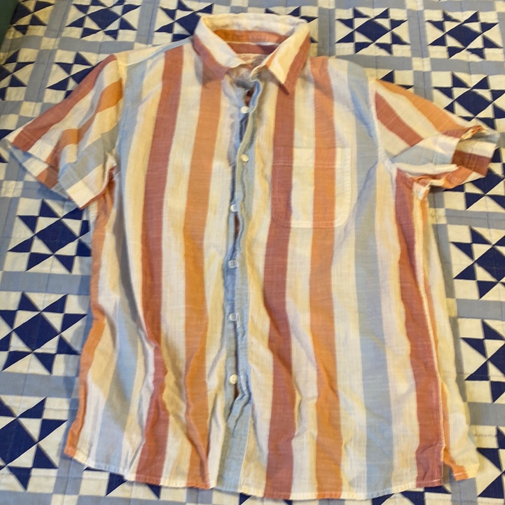 Linen button down, short sleeve, striped